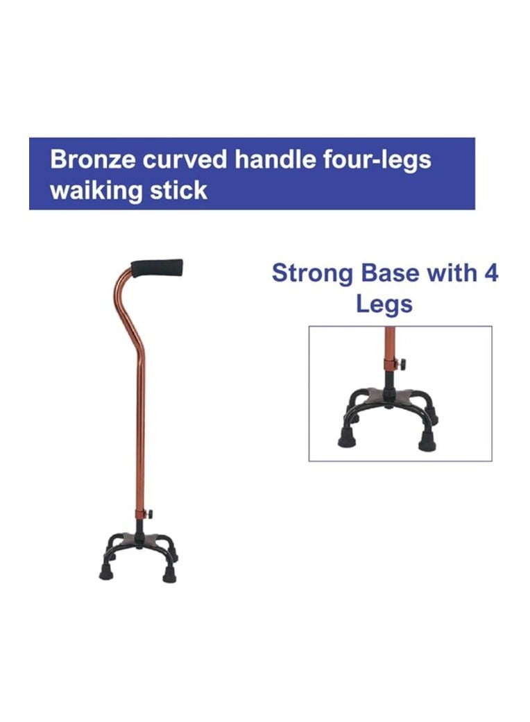 Adamsmed Bronze Curved Handle 4 Legs aWalking Stick, Adjustable Height, Strong Base with 4 Legs - Image 4