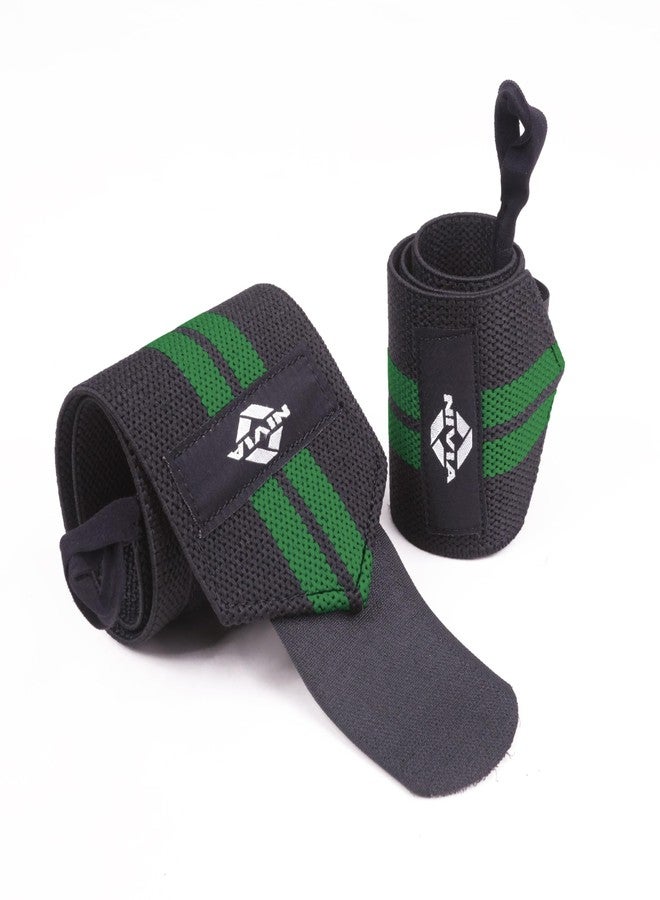 Nivia Wrist Supporter with Thumb Loop for Men & Women, wrist band for gym workout, Compression Band for Gym, Fitness, Weightlifting & Sports Injury Protection (Green/Black), Available In Pair - Image 1
