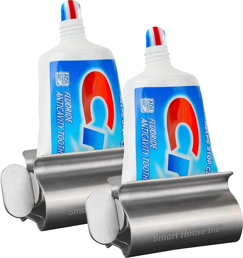 Smart House Inc The Original Toothpaste Squeezer Tube Roller Stainless Steel 2 Pieces Tube Squeezer Rollers, Saves Toothpaste, Creams, Puts an end to Waste - Simple and Practical (Silver) 2.4 inch Wide - Image 1