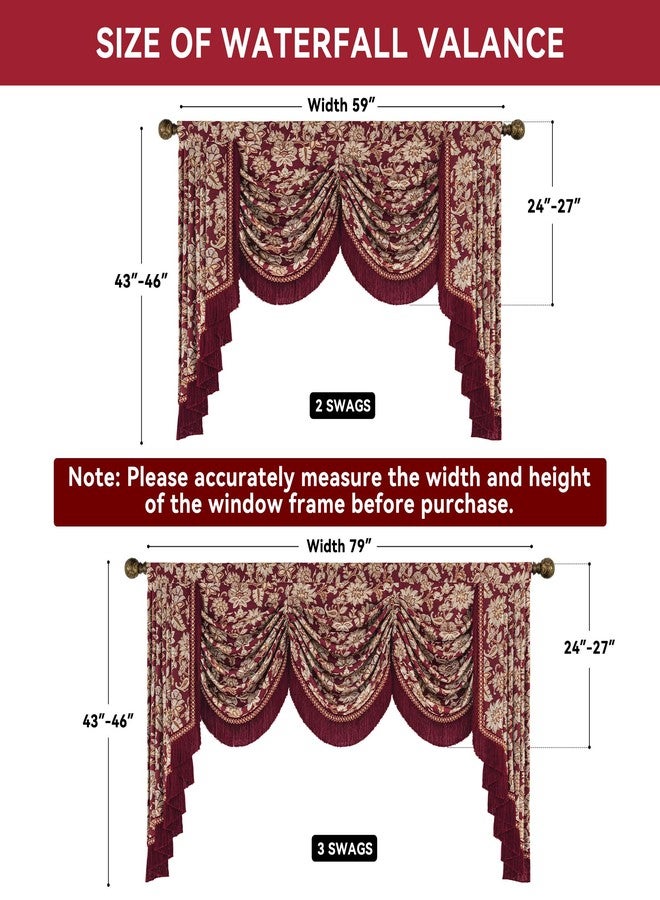 Loom and Mill Embroidered Floral Waterfall Valance for Living Room Bedroom, Vintage Jacquard Swag Window Valances with Tassels, Luxury Swag Curtains for Banquet Holiday Decoration(W79Inch,1 Panel) - Image 2