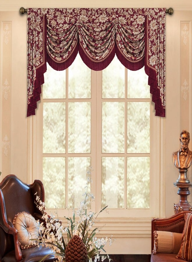 Loom and Mill Embroidered Floral Waterfall Valance for Living Room Bedroom, Vintage Jacquard Swag Window Valances with Tassels, Luxury Swag Curtains for Banquet Holiday Decoration(W79Inch,1 Panel) - Image 1
