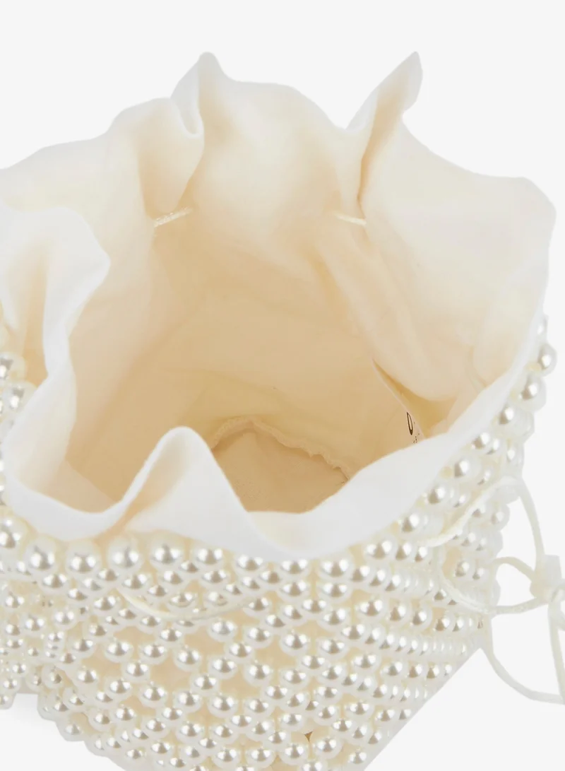 0711 Tbilisi  White Pearl Embellished Bucket Bag for Women | Best Price UAE