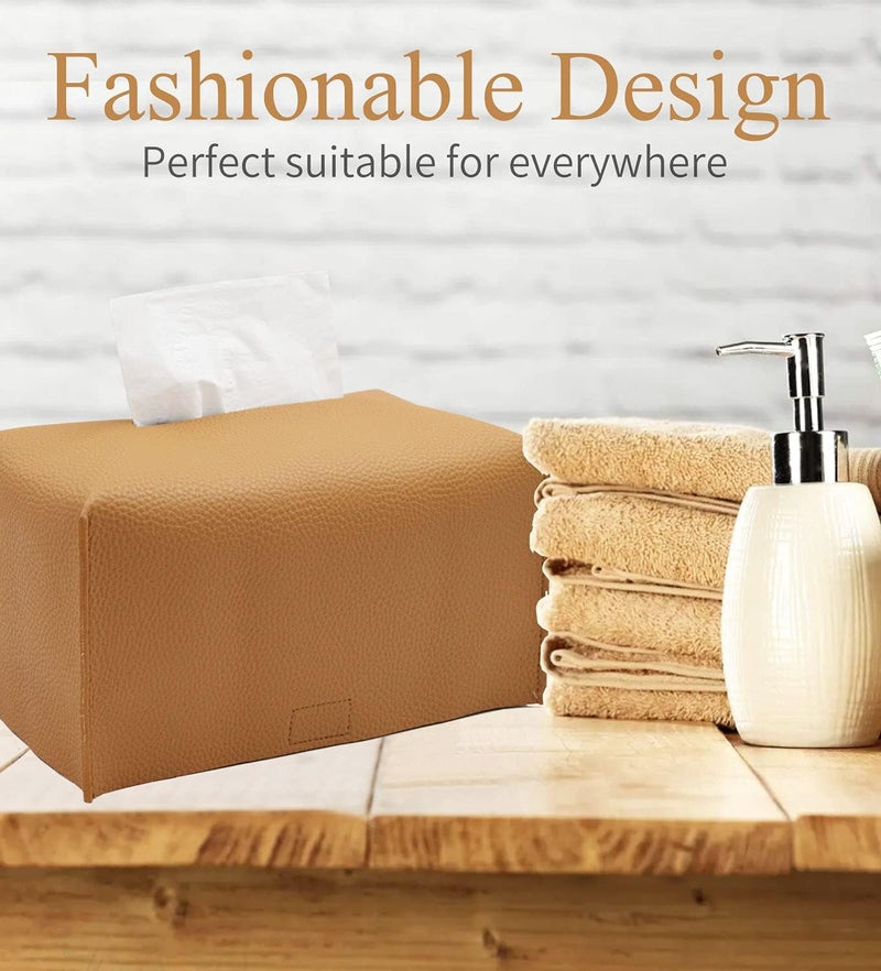 Livelab Tissue Box Cover, Modern Decorative PU Leather Rectangular Tissue Box Case Organizer Holder for Vanity Countertop, Night Stands, Livingroom, Office Desk & Car 9.5X5X5'' | Camel - Image 2
