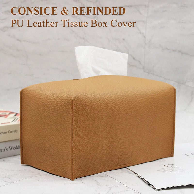 Livelab Tissue Box Cover, Modern Decorative PU Leather Rectangular Tissue Box Case Organizer Holder for Vanity Countertop, Night Stands, Livingroom, Office Desk & Car 9.5X5X5'' | Camel - Image 4