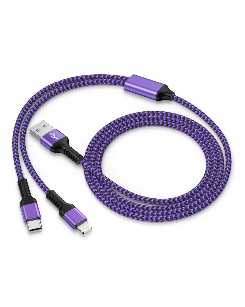 Haoano Multi Charger Cable with Lightning USB C Port 2 in 1 Nylon Braided Multiple USB Cable Fast Charging Cord for iPhone/Android Devices for iPhone 16 15 Pro Max Plus 14 13 12 11, iPad, Samsung, Google-4FT - Image 1