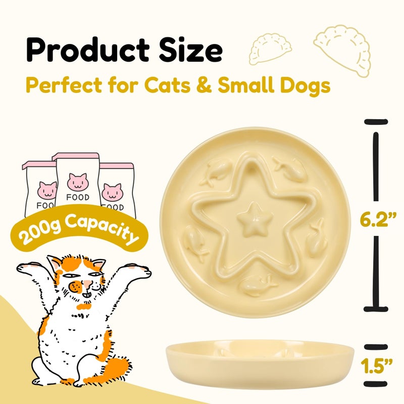Tafelf 2 Pcs Cat Slow Feeder Bowl â€“ Whisker Friendly Melamine Puzzle Feeding Cat Bowl for Slow Eating â€“ Wet & Dry Food â€“ Dishwasher Safe, Lightweight, Non-Slip (Buttercream + Coral Pink, 6.3'') - Image 2