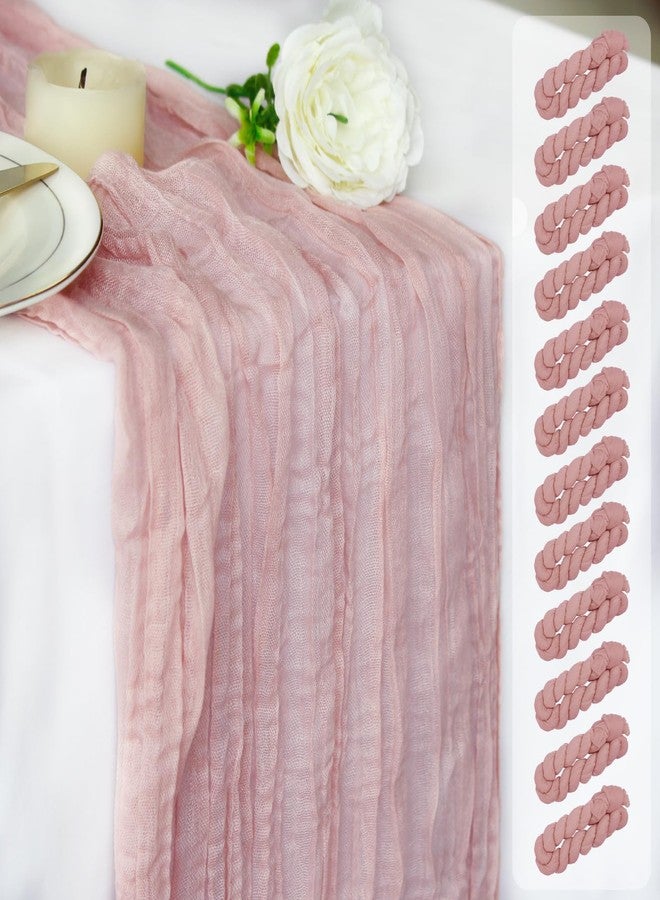 Dekafri Dusty Pink Cheesecloth Table Runner 12 Pack 120 Inch Cheese Cloth Table Runner 10ft Long Gauze Table Runners for Wedding Decor Bridal Shower Baby Shower Party Table Decorations - Image 1