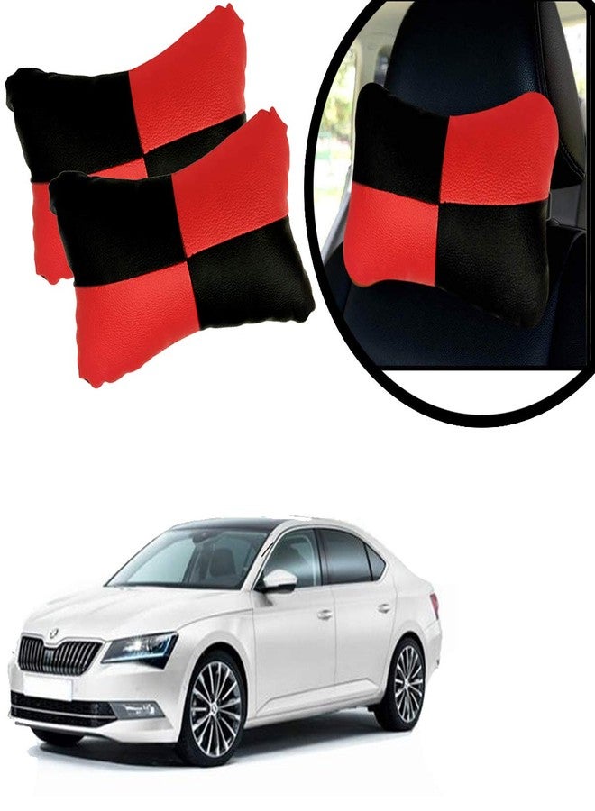PulGos Red Universal Neck Rest Pillow Faux Leather Material in Check Design for All Cars_1310 - Image 1
