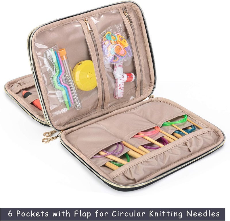 Teamoy Crochet Hook Case(up to 8”), Circular Knitting Needle Storage Bag, Travel Organizer Bag for Crochet Hook and Knitting Accessories, Misty Rose (Bag Only, Patent Design) - Image 3
