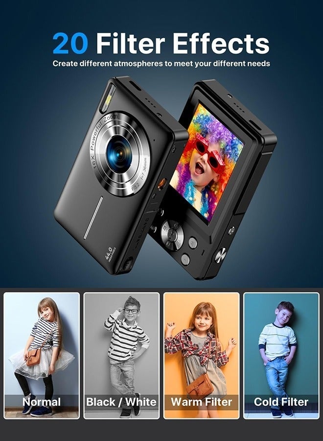 44MP HD Digital Camera with 32GB Card, Compact Photo Camera with 1080P Video, 2.4" Screen, 16X Zoom, Anti-Shake, and Rechargeable Battery for Girls and Boys, Perfect for Kids and Beginners - Image 2