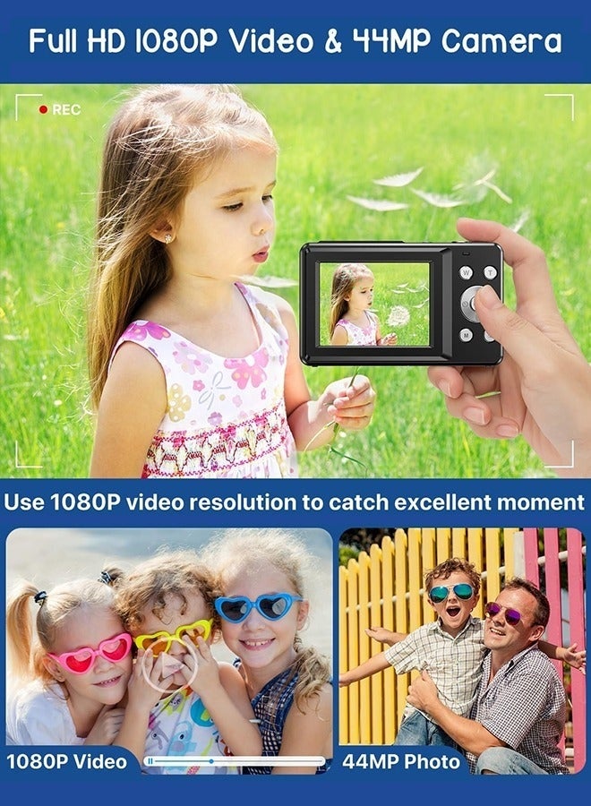 44MP HD Digital Camera with 32GB Card, Compact Photo Camera with 1080P Video, 2.4" Screen, 16X Zoom, Anti-Shake, and Rechargeable Battery for Girls and Boys, Perfect for Kids and Beginners - Image 4
