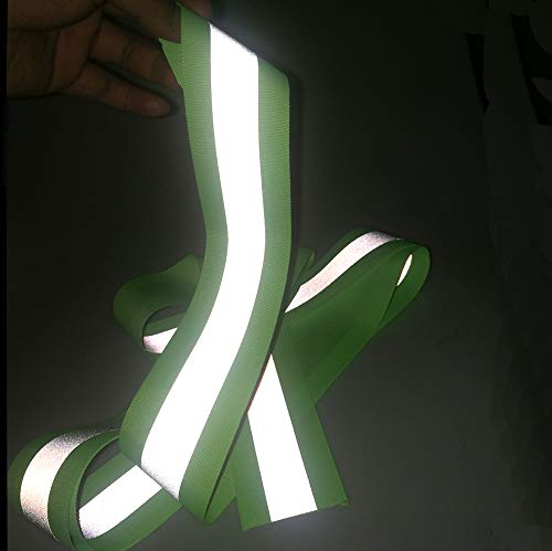 JINBING Silver Sew On Reflective Tape for Chothing Safety Fabric Webbing Trim Strip Green 2" x 16ft - Image 3