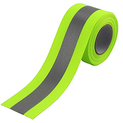 JINBING Silver Sew On Reflective Tape for Chothing Safety Fabric Webbing Trim Strip Green 2" x 16ft - Image 1
