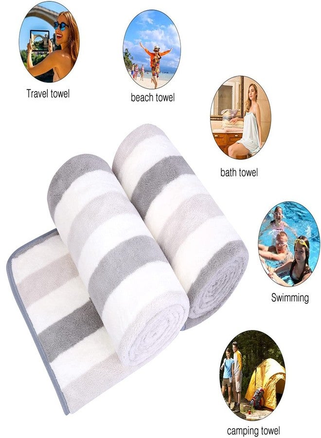 JML Large Microfiber Bath Towels for Adult, 2 Pack(30" x 60"), Oversized Fleece Cabana Stripe Towels Grey, Soft, Super Absortbent and Fast Drying, Use for Bathroom Hair Wrap, Sport, Fitness, Yoga - Image 4