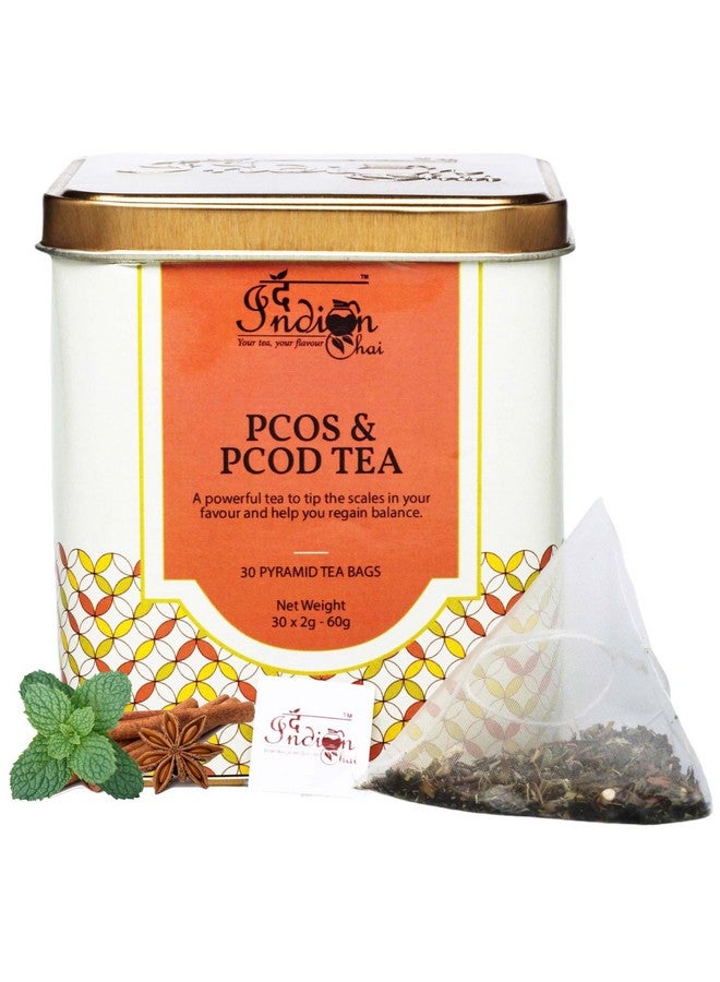 The Indian Chai شاي هندي - شاي PCOS و PCOD 30 كيس شاي هرمية، يساعد في نمو الشعر في الوجه، وفقدان الشعر في فروة الرأس المرتبط بالخلل الهرموني - Image 1