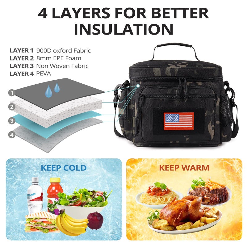 ATRIPACK Lunch Box for Men, Tactical Lunch Bag MOLLE Webbing Leakproof Insulated Large Lunch Cooler Women Adult Meal with Adjustable Shoulder Strap Durable Lunch Pail (Camo-Black) - Image 4