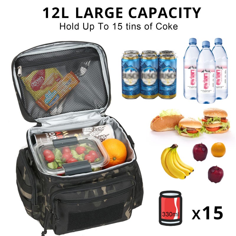 ATRIPACK Lunch Box for Men, Tactical Lunch Bag MOLLE Webbing Leakproof Insulated Large Lunch Cooler Women Adult Meal with Adjustable Shoulder Strap Durable Lunch Pail (Camo-Black) - Image 3