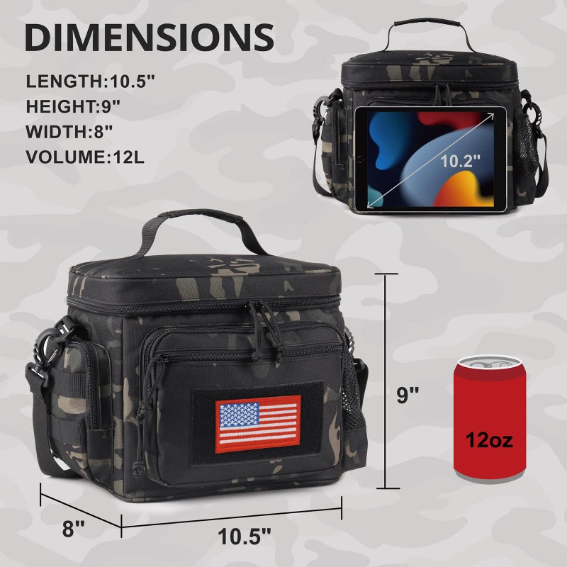 ATRIPACK Lunch Box for Men, Tactical Lunch Bag MOLLE Webbing Leakproof Insulated Large Lunch Cooler Women Adult Meal with Adjustable Shoulder Strap Durable Lunch Pail (Camo-Black) - Image 5