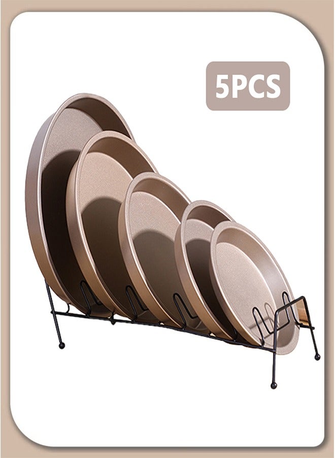 JOYBOS مجموعة صينية فرن دائرية عميقة مكونة من 5 صواني خبز بيتزا من الفولاذ الكربوني عالي الجودة للبيتزا والمعجنات والحلويات، صينية خبز، صينية كيك عالية السمك، صفائح خبز غير لاصقة - Image 1