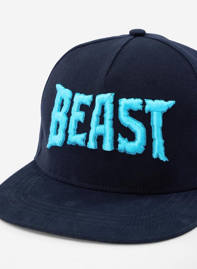 The Souled Store Snapback: Beast Unisex Navy Blue Embroidered Free Size Coton Flat Brim Snapback Caps - Image 4