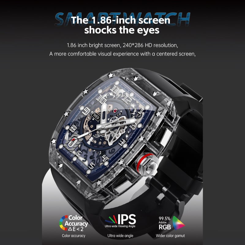 WS-6 Smart Bracelet Sports Watch 1.86-Inch IPS FullTouch Screen Fitness Tracker IP68 Waterproof BT Call Blood Oxygen/Sleep/Heart Rate/Blood Pressure Monitor Multiple Sports Mode - Image 4