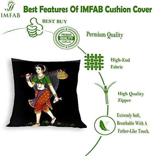 IM FAB Traditional Black Printed Canvas Cotton 200TC Cushion Cover Set of 5 Pcs (24 X 24 Inches or 60 X 60 cms) - Image 2