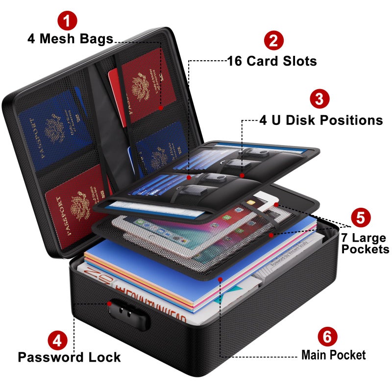 ENGPOW Fireproof Document Bag with Lock,File Organizer Set with Zipper Money Case,5 Layers Protection Fireproof Safe Storage for Important Documents,Passport,Laptop,14.2"*10.6"*4",Soft Case - Image 4