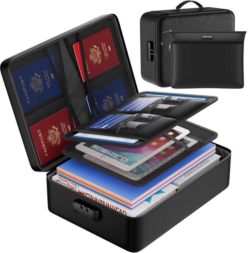 ENGPOW Fireproof Document Bag with Lock,File Organizer Set with Zipper Money Case,5 Layers Protection Fireproof Safe Storage for Important Documents,Passport,Laptop,14.2"*10.6"*4",Soft Case - Image 1