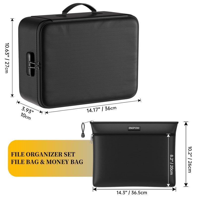 ENGPOW Fireproof Document Bag with Lock,File Organizer Set with Zipper Money Case,5 Layers Protection Fireproof Safe Storage for Important Documents,Passport,Laptop,14.2"*10.6"*4",Soft Case - Image 2