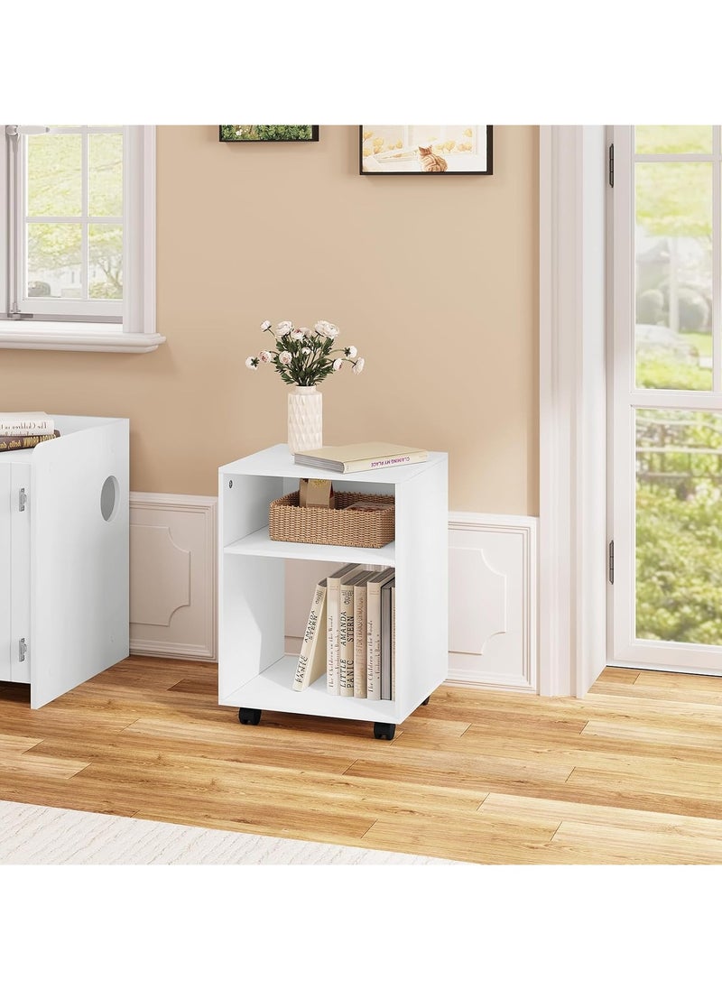 MODERN HOME Compact White Printer Cabinet with Wheels – 2 Open Compartments for Office & Home Storage, Multi-Functional Trolley.  - Image 2