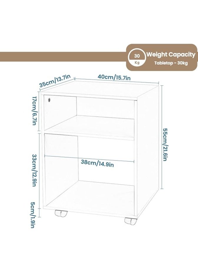 MODERN HOME Compact White Printer Cabinet with Wheels – 2 Open Compartments for Office & Home Storage, Multi-Functional Trolley.  - Image 4