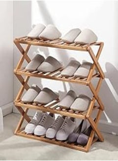 Generic 4 Tier Foldable Shoe Cabinet Multifunctional Bamboo Economical Shoe Cabinet Simple Design for Home (4 Layers), Bamboo 