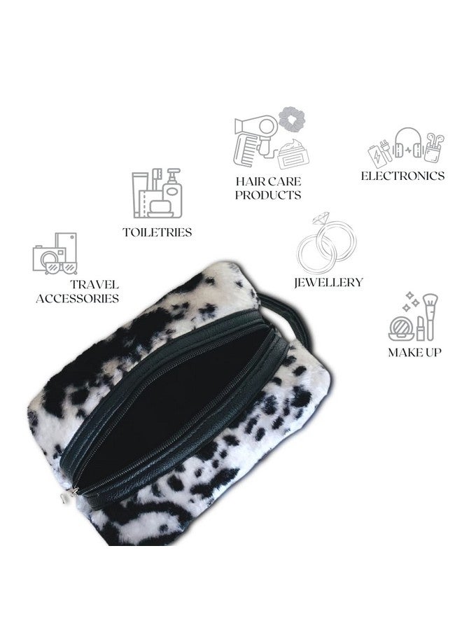 STRUTT Fur Toiletry kit, Jewellery Bag, Cosmetic Pouch, Make up Pouch, Medium Sized II Spacious II Lightweight II Stylish DOPP kit for Women (Black & White) - Image 4