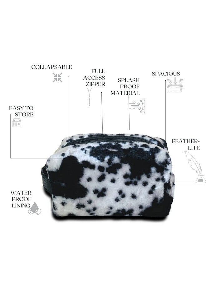 STRUTT Fur Toiletry kit, Jewellery Bag, Cosmetic Pouch, Make up Pouch, Medium Sized II Spacious II Lightweight II Stylish DOPP kit for Women (Black & White) - Image 3