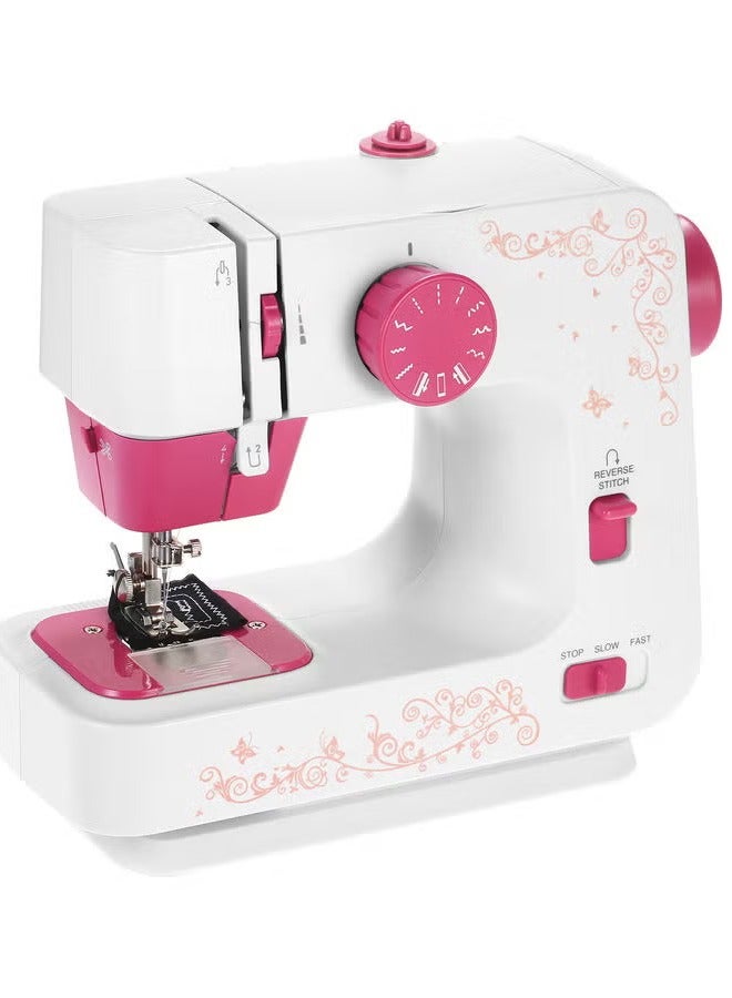 يلا جوي ماكينة خياطة كهربائية محمولة، إبرة مزدوجة وخيط مزدوج، 12 نوعًا من الغرز، ماكينة خياطة منزلية (أبيض/وردي) - Image 1