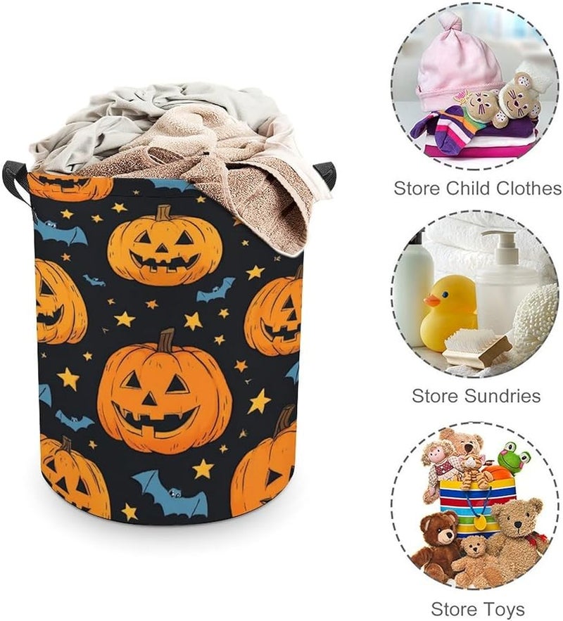 Colorful Foldable Halloween Pumpkin Bat Laundry Basket Clothes Hamper Storage Bucket 17 3 Inch - Image 3