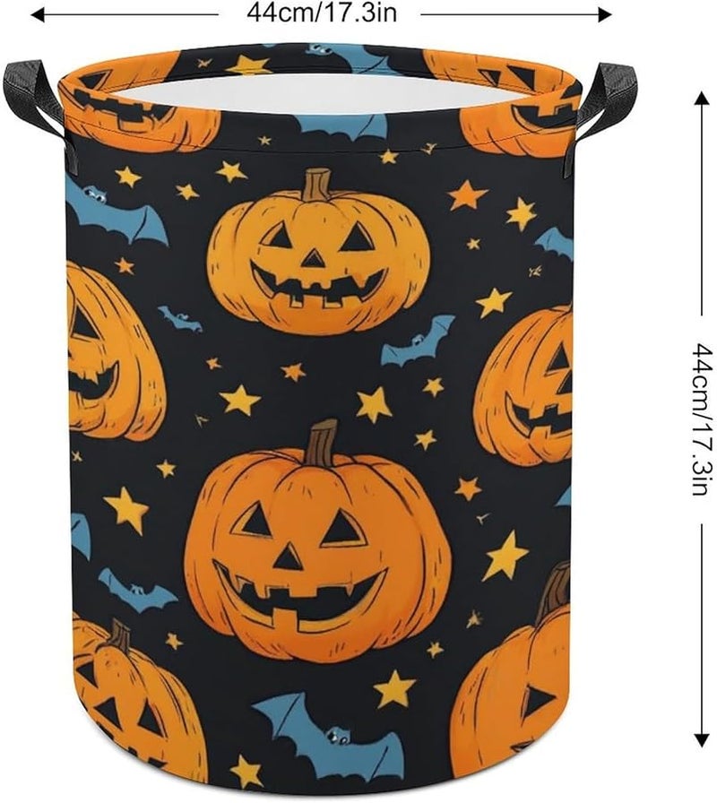 Colorful Foldable Halloween Pumpkin Bat Laundry Basket Clothes Hamper Storage Bucket 17 3 Inch - Image 2
