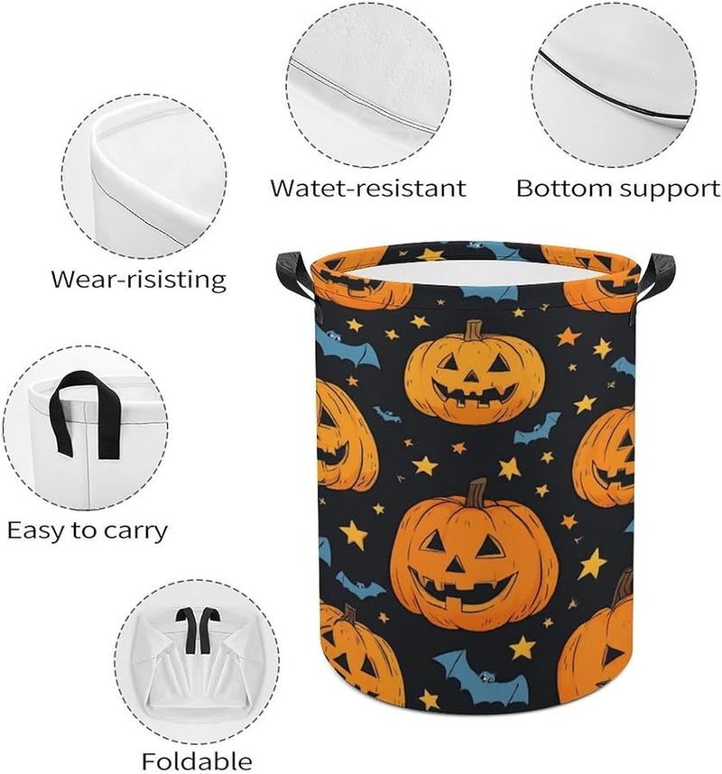 Colorful Foldable Halloween Pumpkin Bat Laundry Basket Clothes Hamper Storage Bucket 17 3 Inch - Image 4