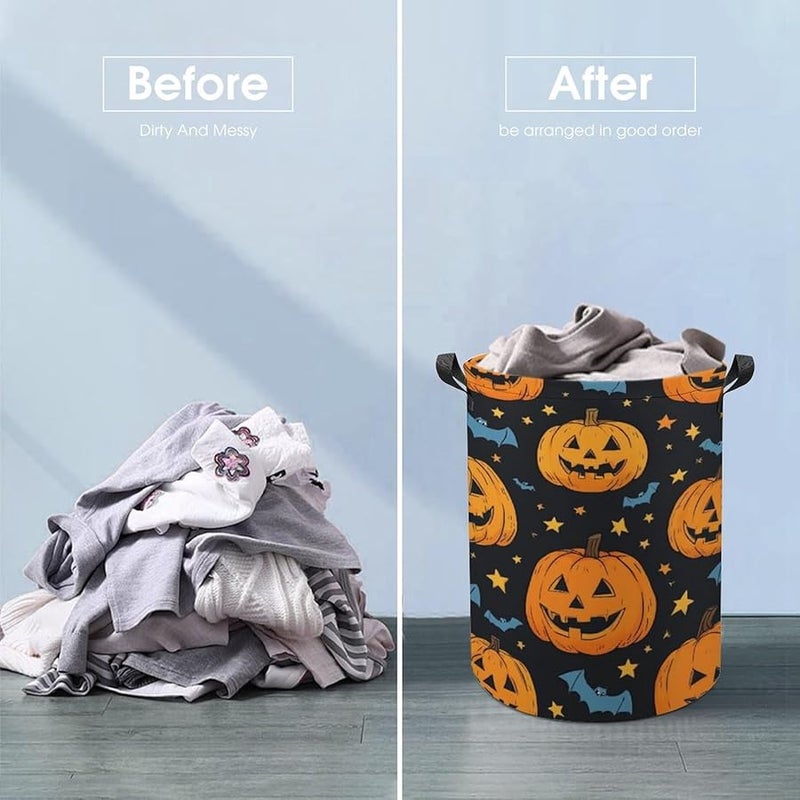 Colorful Foldable Halloween Pumpkin Bat Laundry Basket Clothes Hamper Storage Bucket 17 3 Inch - Image 5