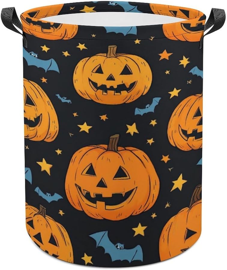 Colorful Foldable Halloween Pumpkin Bat Laundry Basket Clothes Hamper Storage Bucket 17 3 Inch - Image 1