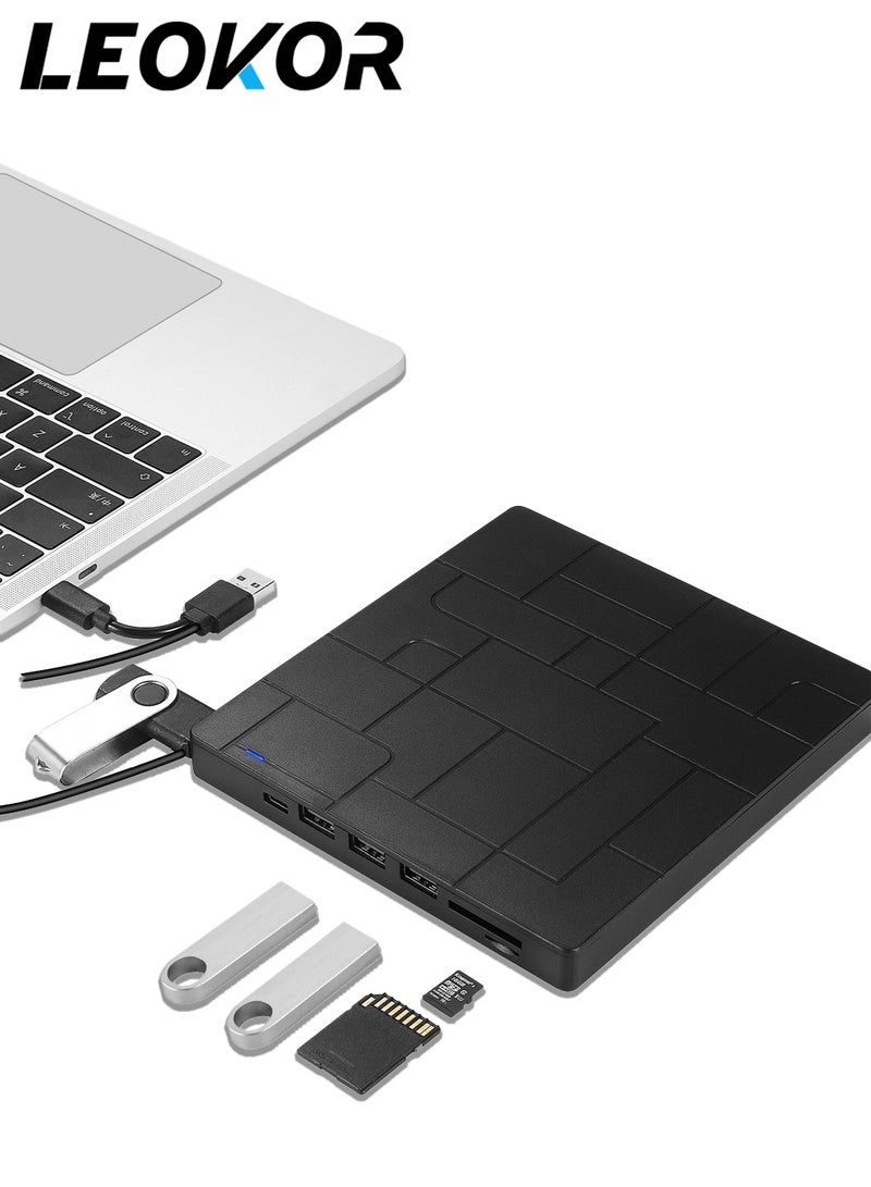 LEOKOR External CD/DVD Drive,7-IN-1 USB 3.0 Slim Portable DVD Player,CD ROM Burner,Writer,and External Disk Drive Optical Compatible with Laptop Desktop PC Windows Mac Linux OS (BLACK) - Image 1