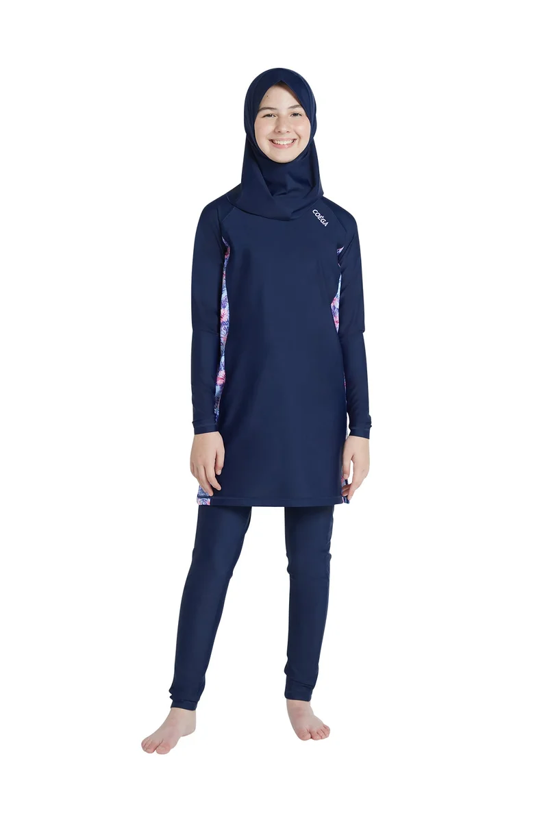 COEGA SUNWEAR COEGA Girls Youth Modest Three-piece Swim Set - Navy Pink Tropical