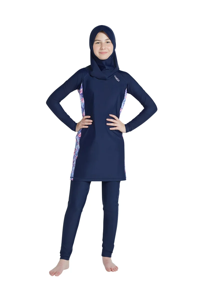 COEGA SUNWEAR COEGA Girls Youth Modest Three-piece Swim Set - Navy Pink Tropical