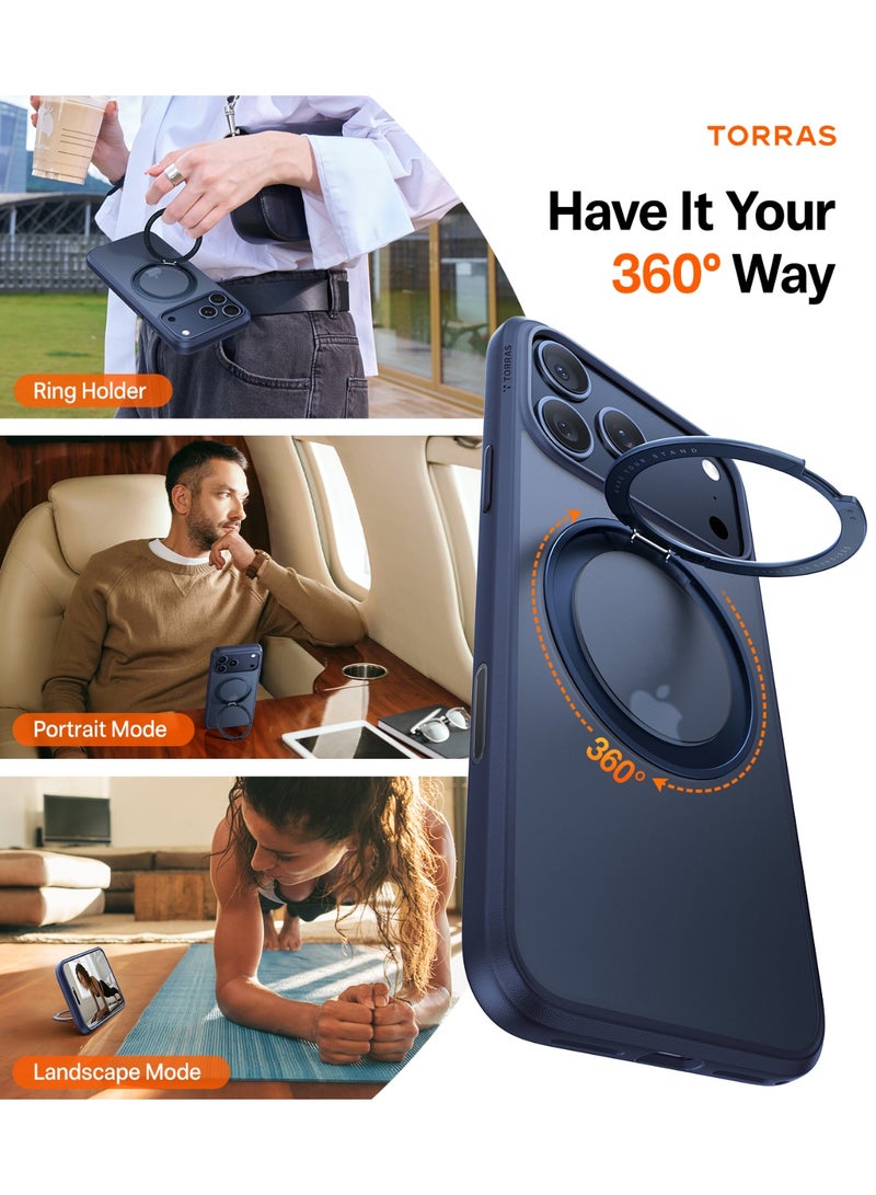 حامل مغناطيسي دوار 360 محدث لحافظة آيفون 17 برو ماكس، متوافق مع ماغسيف، حماية صدمية بمعيار عسكري بطول 16 قدم، قاعدة مرنة ومستقرة، تحكم بالكاميرا، حافظة هاتف رقيقة شفافة، مضادة للخدش - Image 3
