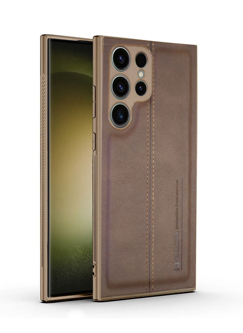 OMAKER Luxury PU Leather Shockproof Case Cover For Samsung Galaxy S23 Ultra 5G 2023 Brown  - Image 1