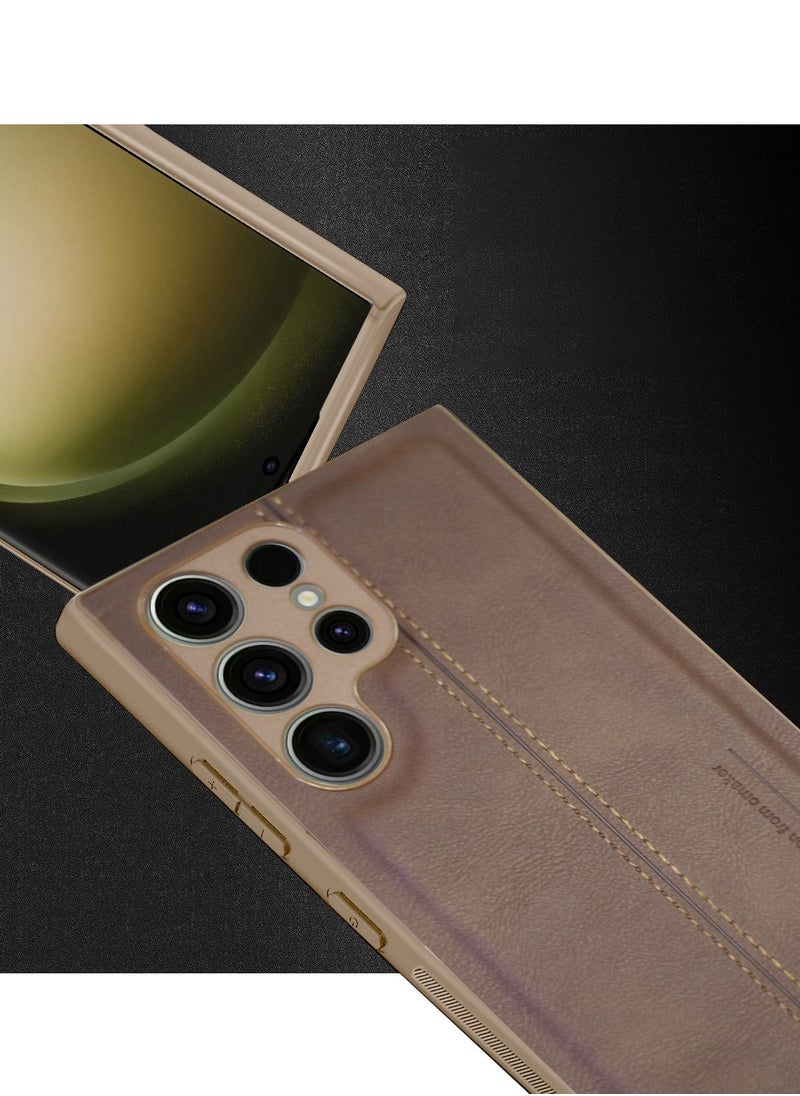 OMAKER Luxury PU Leather Shockproof Case Cover For Samsung Galaxy S23 Ultra 5G 2023 Brown  - Image 2