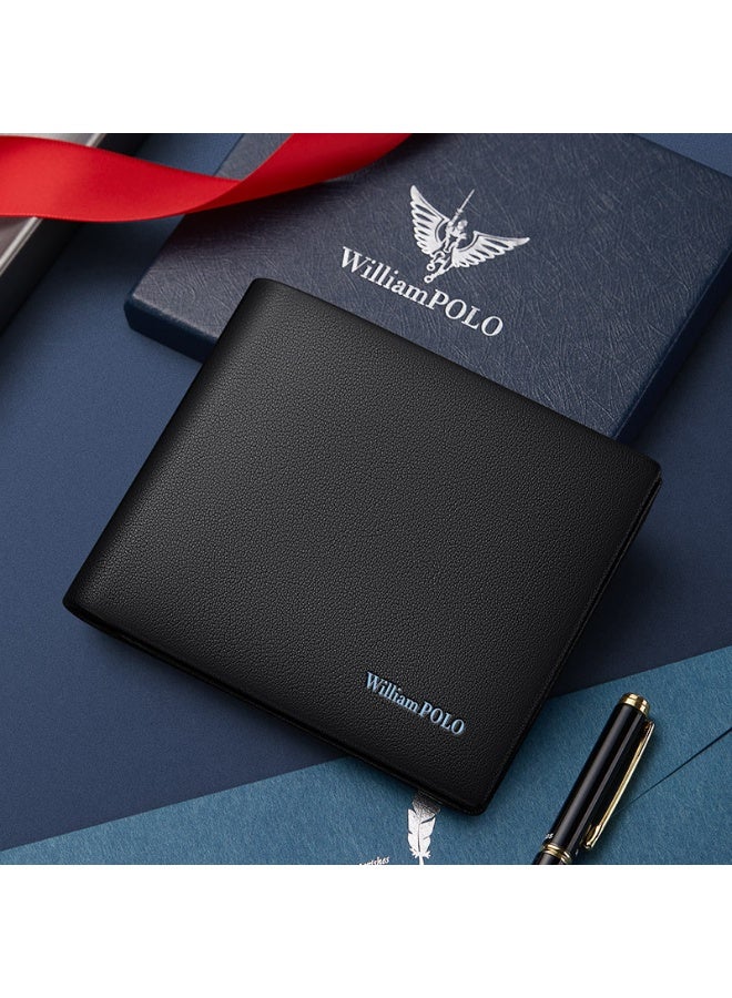 WilliamPolo Head layer cowhide short wallet for men with a high-end feel, business style, genuine leather fashion wallet