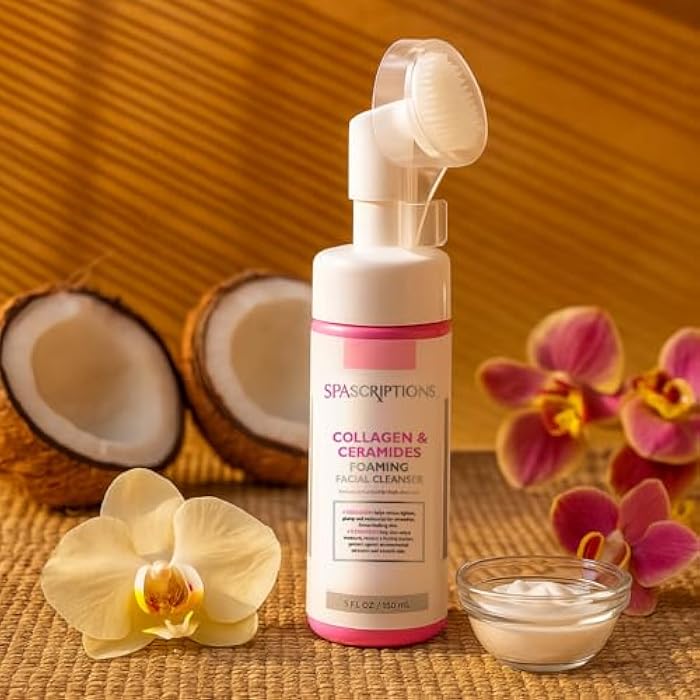 SpaScriptions Collagen & Ceramides Foaming Facial Cleanser, pH Balanced, Non Comedogenic, Paraben Free, For All Skin Types, 5 fl oz / 150 mL - Image 3