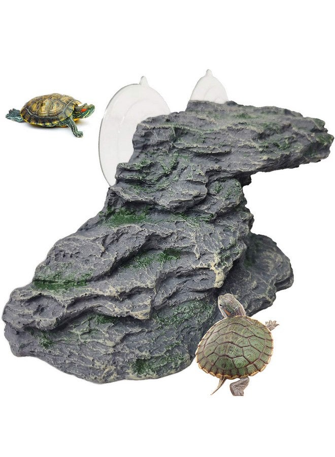kathson Turtle Basking Platform Baby Tortoise Climbing Ramp Shale Reptiles Dock Resting Terrace Stone Aquarium Ornament Rock Landscaping Decoration for Frogs Newts (Medium Size:8.2”Lx3.3”Wx3.1”H) - Image 1