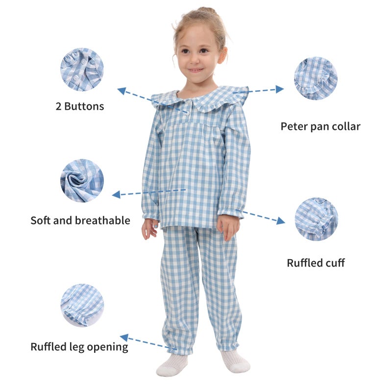 Mud Kingdom Little Girls Home Set for Kids Loungewear Button Down Lattice Peter Pan Collar indoor outfits Pink Size 7-8 - Image 3